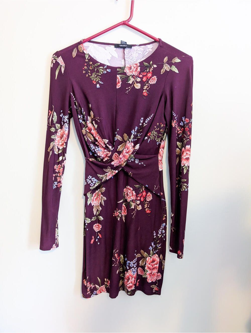 Forever 21 Floral Twist Front Long Sleeve Dress - Size Small